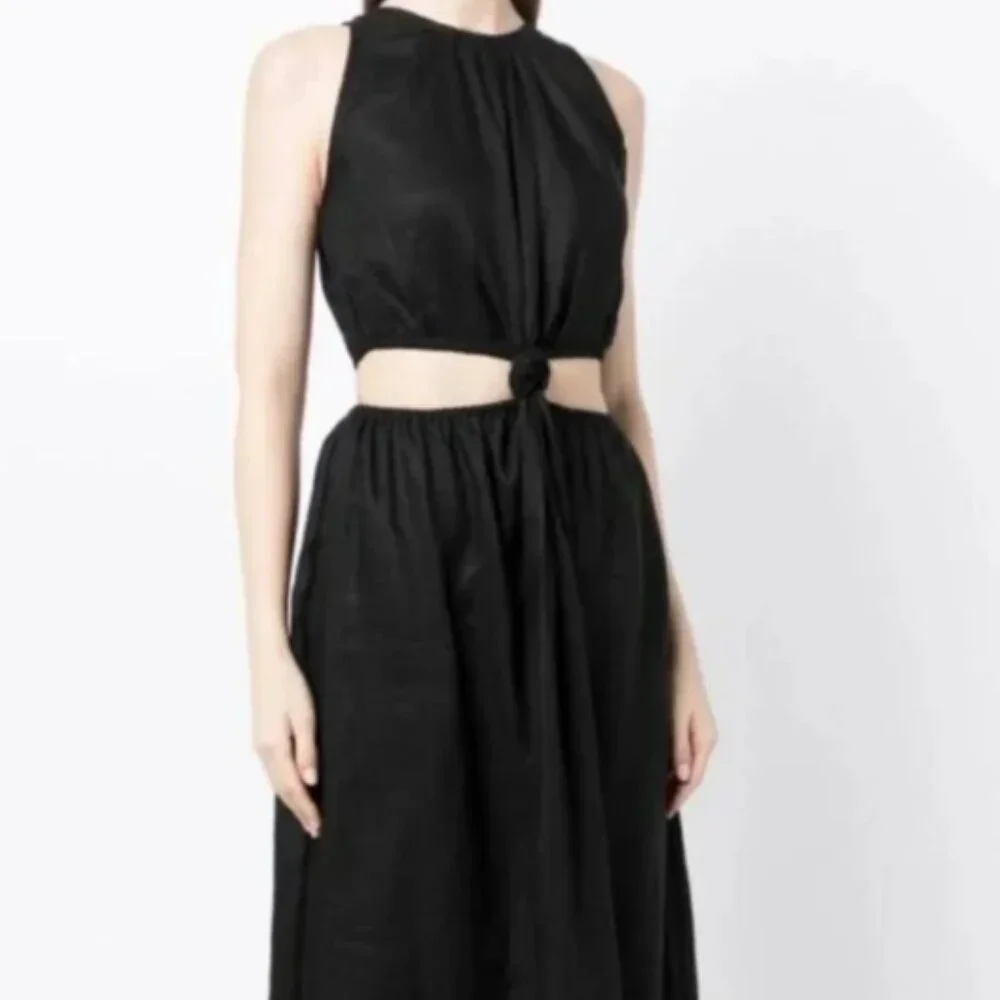 NWOT Faithfull The Brand Zeta Linen A Line Cut-out Midi Dress in Black S $329 - Picture 6 of 12